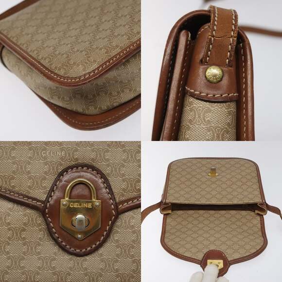 CELINE Macadam Canvas Shoulder Bag Pvc Leather Beige Brown Gold - Picture 11 of 13